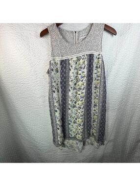 Knox Rose Womens Knee Length Dress Cool Gray Cream Sleeveless Back Zip Large